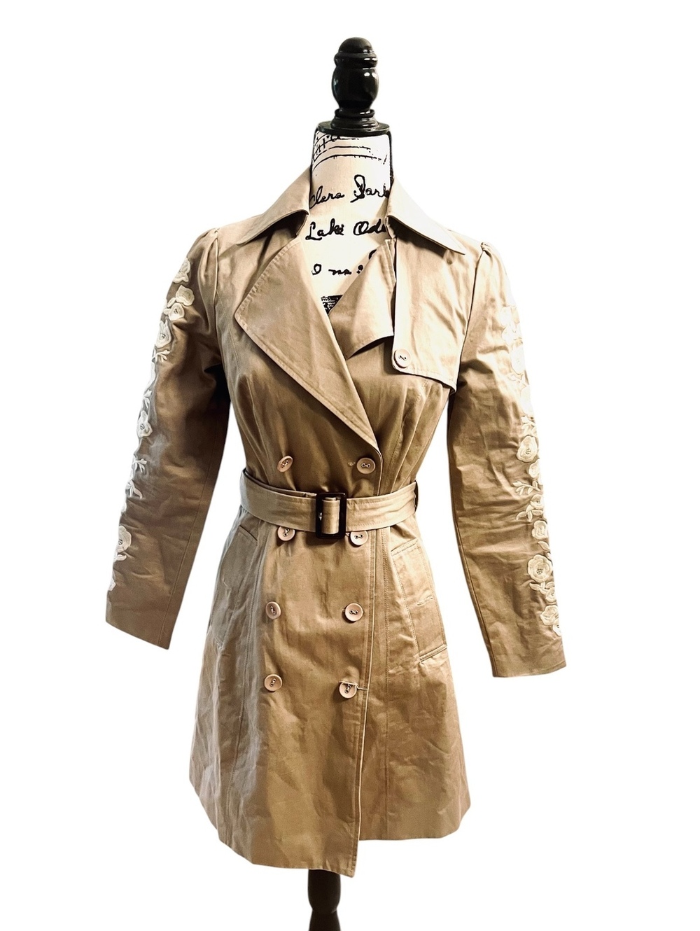 Darling London Embroidered Sleeve Trench Coat - XS